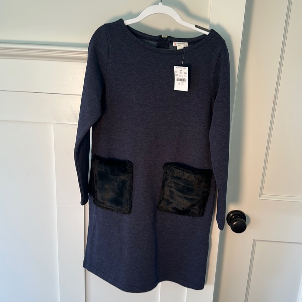 Crewcuts dress, navy, new with tags! Cute furry black pockets! Size Large